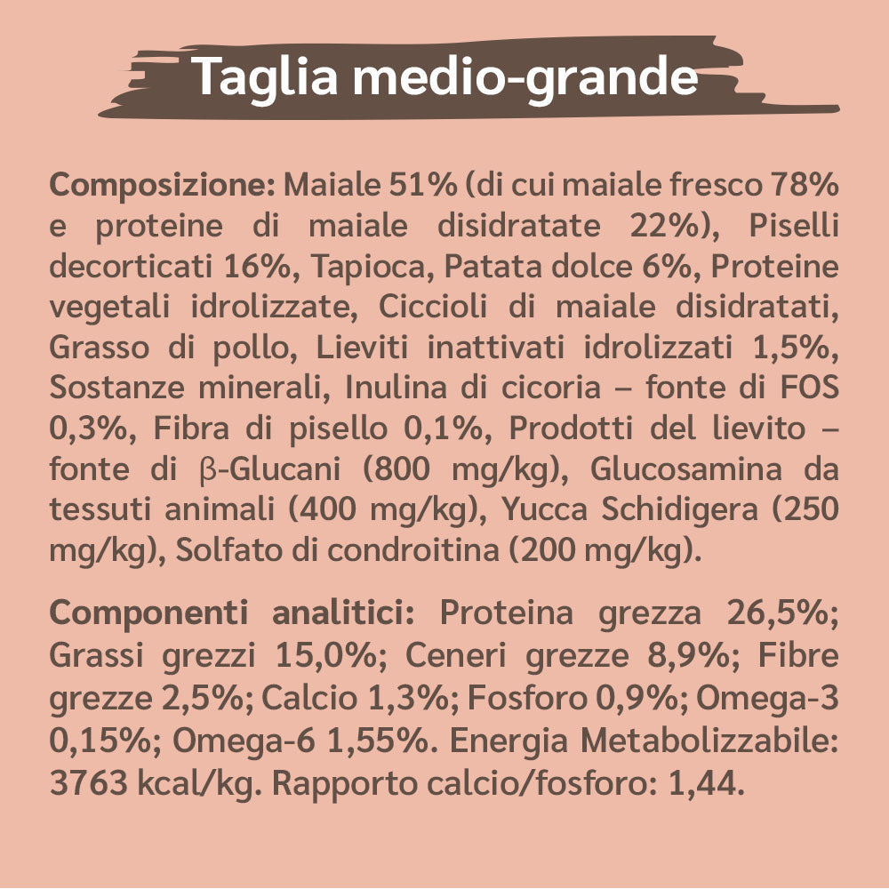 Crocchette con Maiale fresco, Patate e Piselli per Cane Adulto di taglia media e grande - Composizione